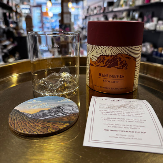 Ben Nevis Handblown Glass Tumbler with Coaster by Gilded Peaks