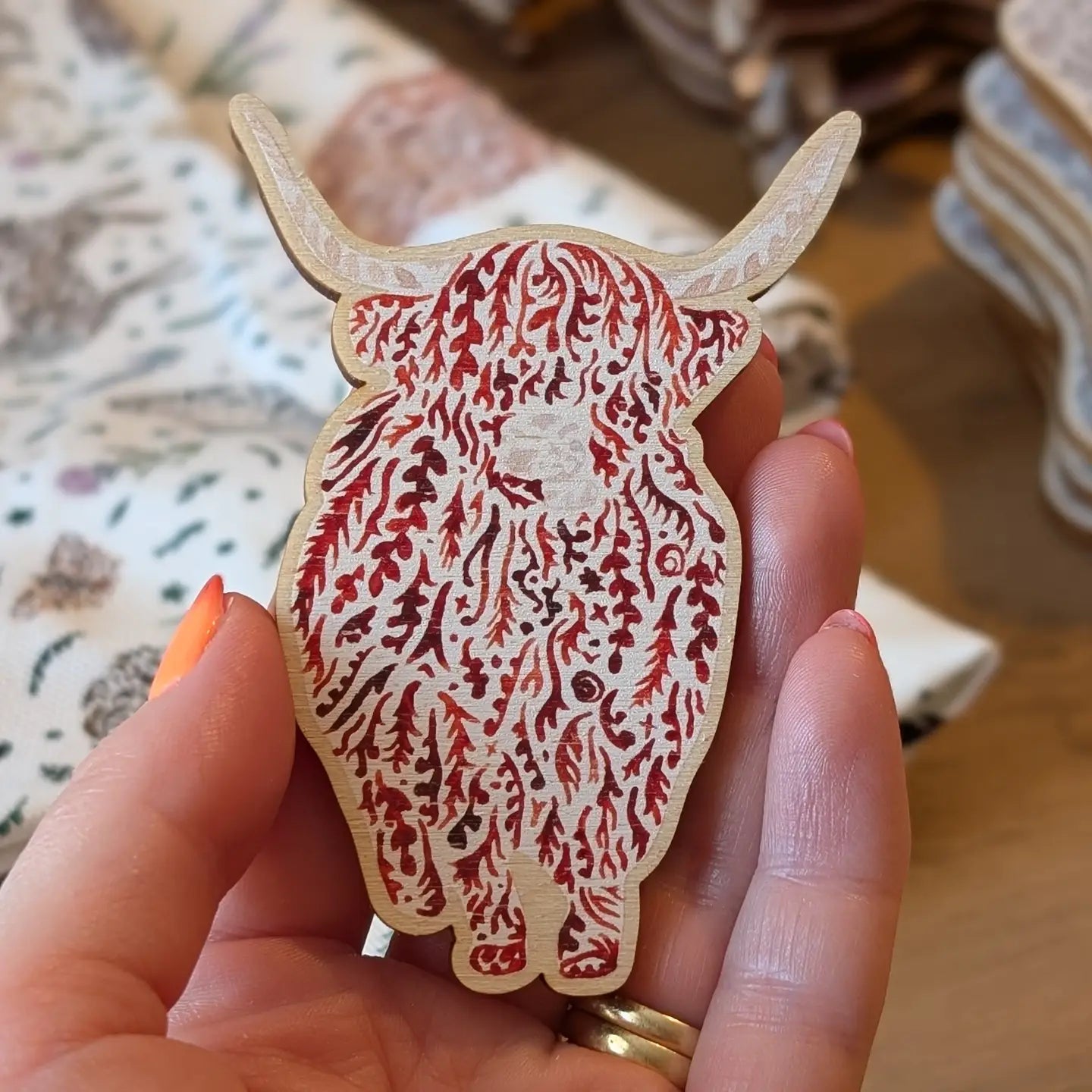 Sarah Leask Highland Cow Wooden Magnet