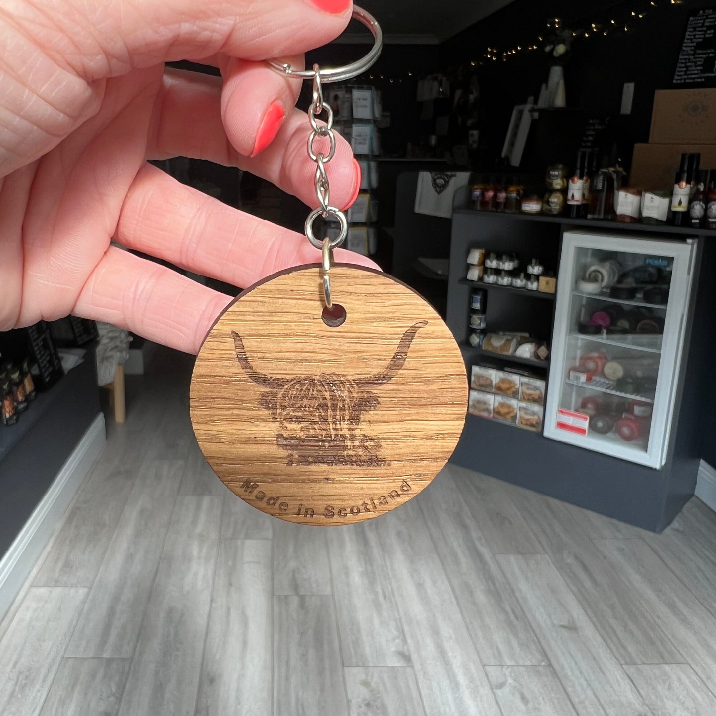 Oak & Black Wooden Keychain