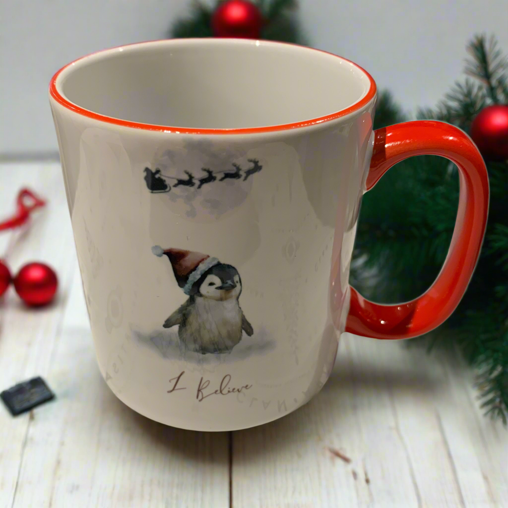 Clan Artisan Designed & Handprinted Christmas Red Ceramic Mugs 10oz