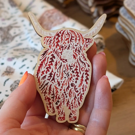 Sarah Leask Highland Cow Wooden Magnet