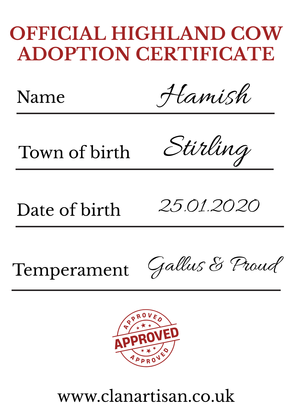 Adopt a Highland Cow 20cm