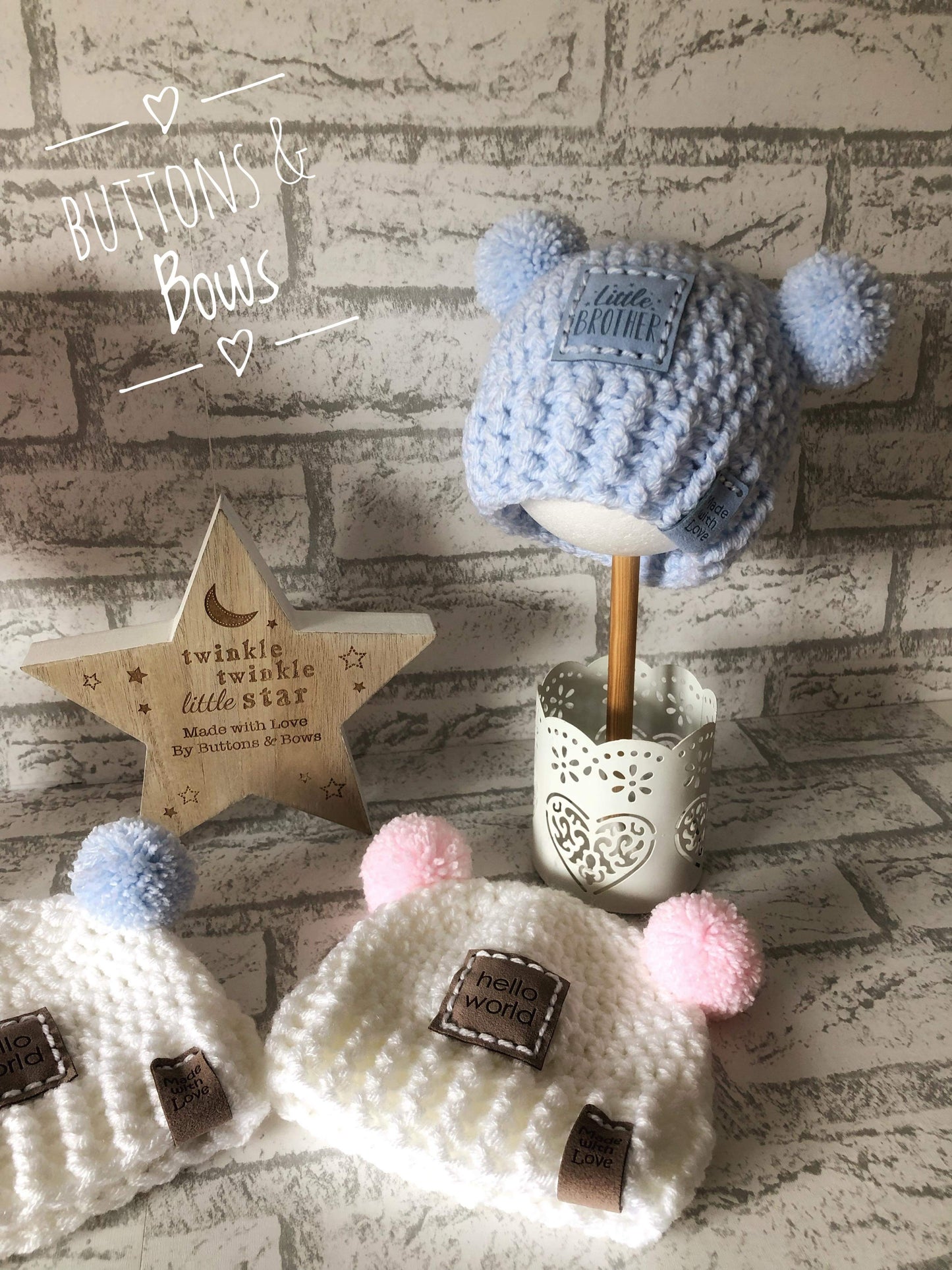 Buttons & Bows Baby Pom Pom Hats