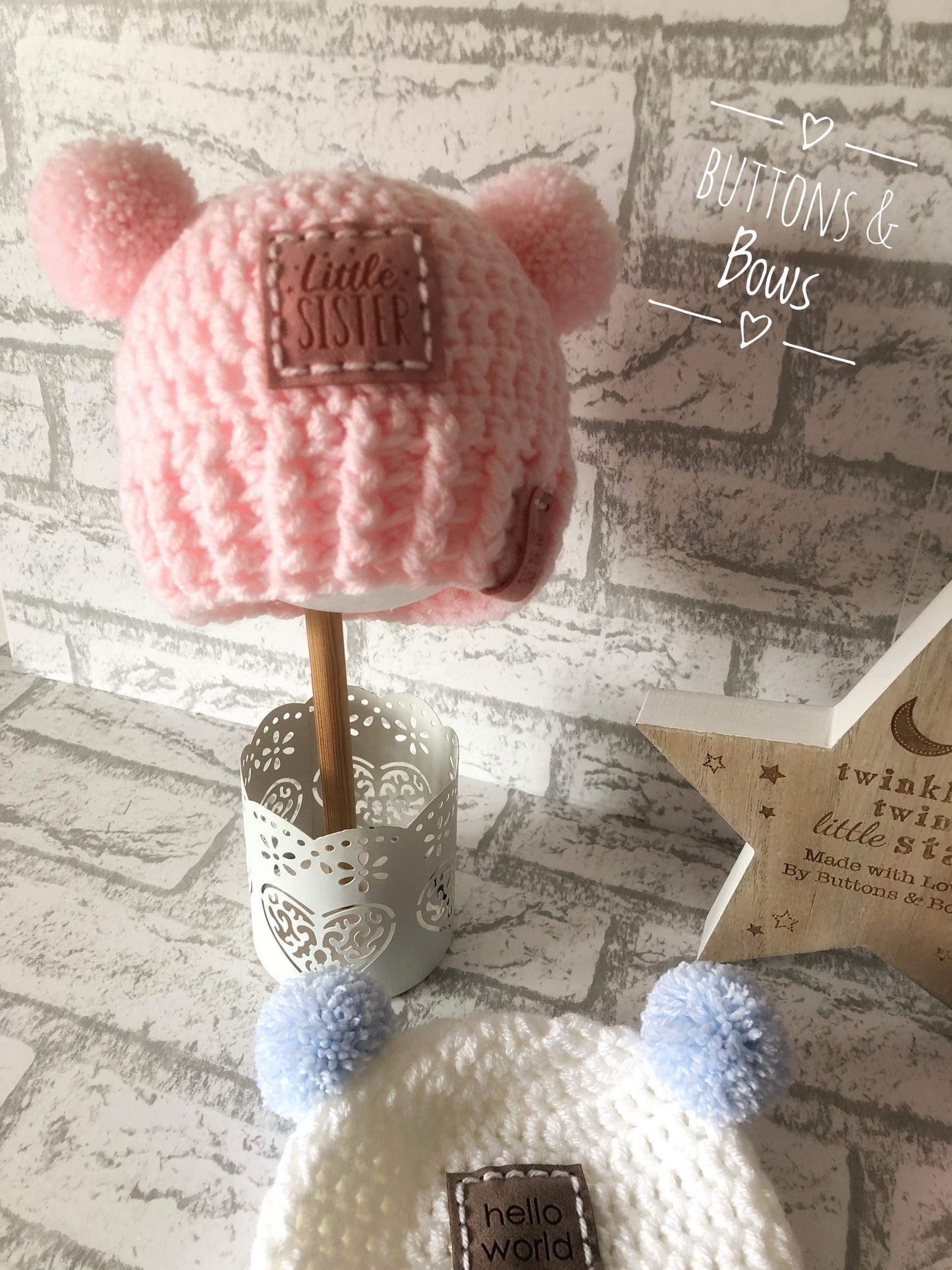 Buttons & Bows Baby Pom Pom Hats